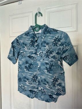 Old Navy Casual Blue Tropical Print Short-Sleeve Shirt - Boys L